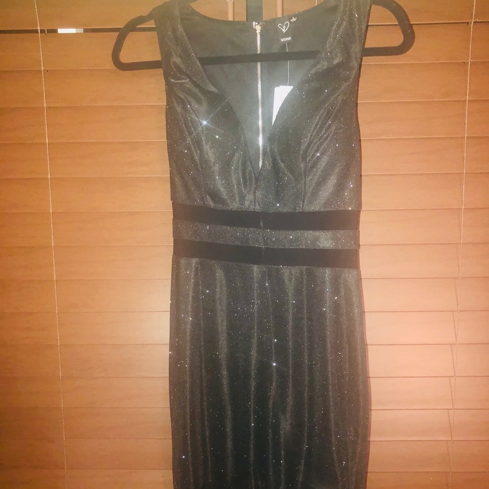 NWT Black Sparkle Plunge Neckline Cocktail Dress